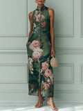 Flavia | Stampa di Olio Floreale Vintage Vestito Maxi a Taglio Dritto