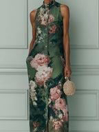 Flavia | Stampa di Olio Floreale Vintage Vestito Maxi a Taglio Dritto