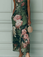 Flavia | Stampa di Olio Floreale Vintage Vestito Maxi a Taglio Dritto