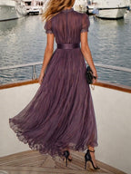 Beatrice | Abito Maxi in Chiffon con Collo a Chiave Viola