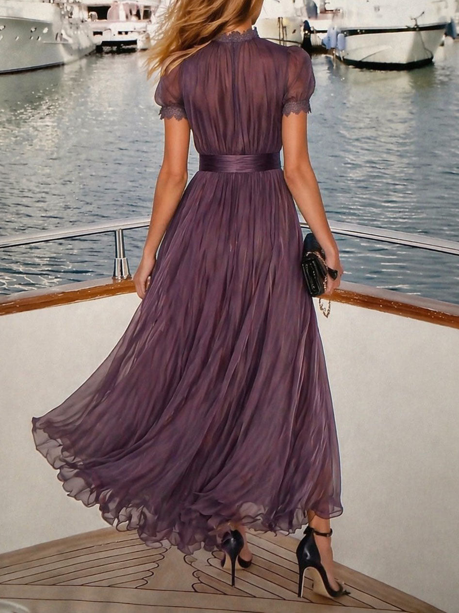 Beatrice | Abito Maxi in Chiffon con Collo a Chiave Viola