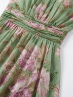 Abito Maxi Halter in Chiffon Verde a Fiori