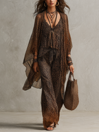 Robe fluide à imprimé léopard dégradé bohème en trois pièces