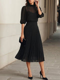 Valentina | Set di Tre Pezzi: Top in Chiffon Nero e Gonna Midi Plissettata