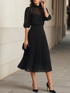Valentina | Set di Tre Pezzi: Top in Chiffon Nero e Gonna Midi Plissettata