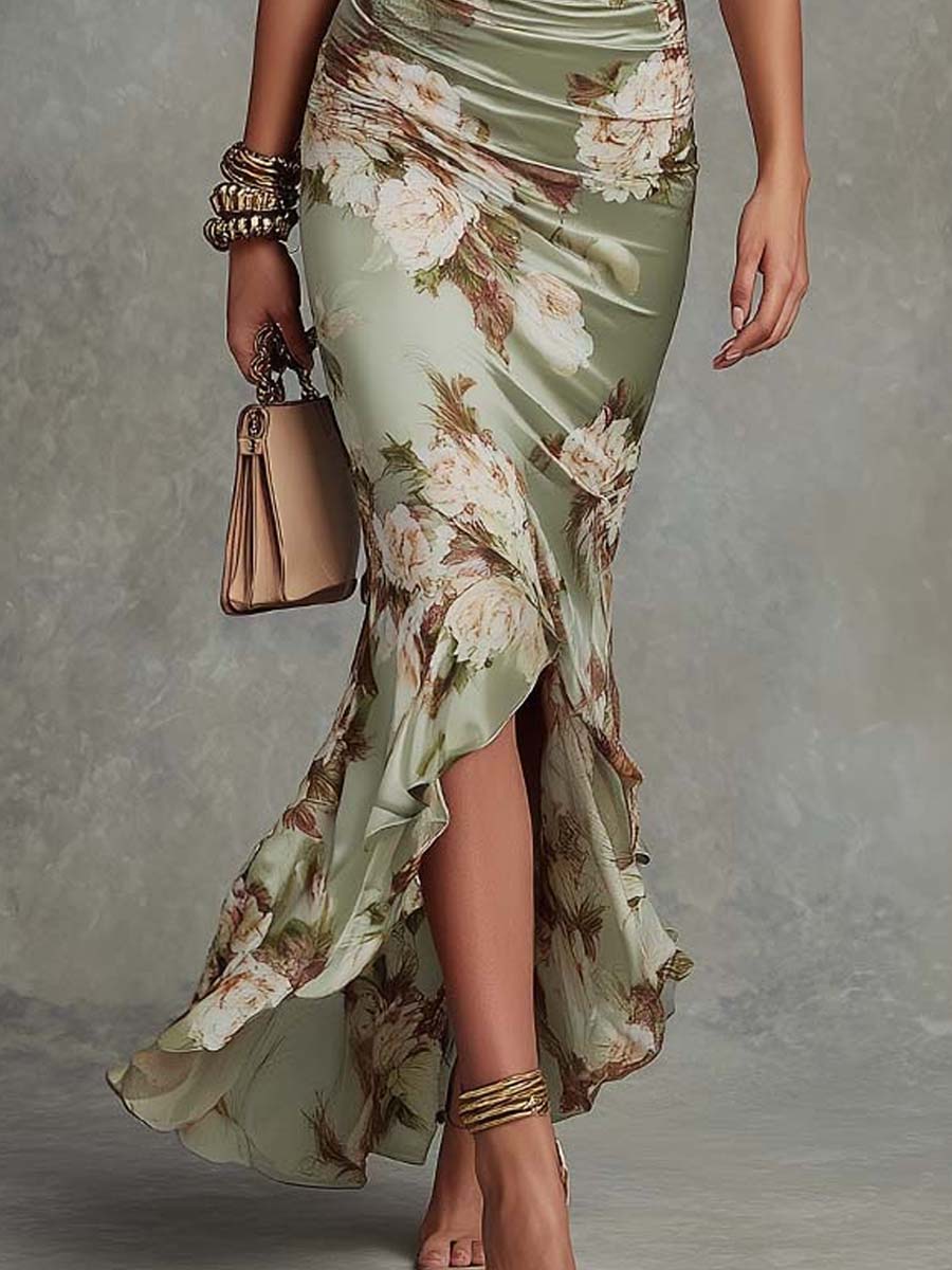 Elsa | Abito Maxi Floreale Retrò con Scollo a V Drappeggiato