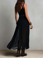 Penelope | Abito Maxi Boho Western Nero con Gonna in Tulle