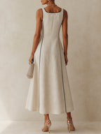 Sofia | Abito Maxi A-Line Minimalista Nero a Righe Albicocca