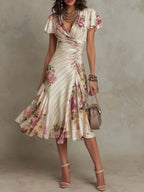 Alba | Abito Midi in Satin Floreale Elegante Retrò