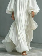 Sofia | Abito Maxi Loose con Maniche a Puff e Collo Quadrato