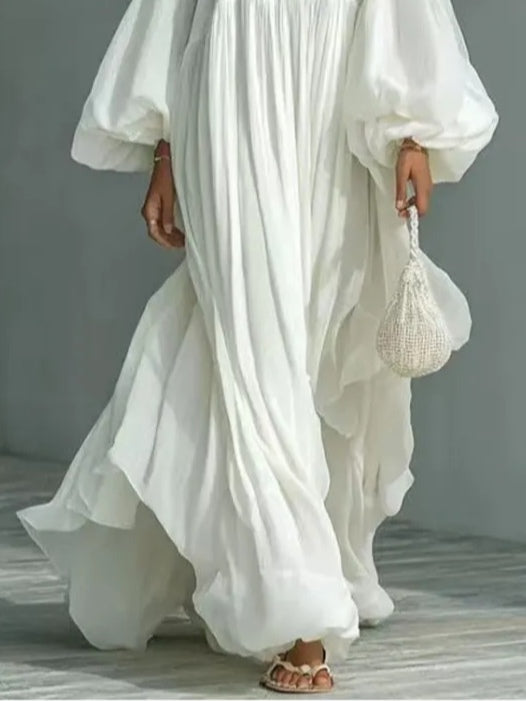 Sofia | Abito Maxi Loose con Maniche a Puff e Collo Quadrato
