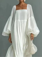 Sofia | Abito Maxi Loose con Maniche a Puff e Collo Quadrato