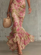 Emma | Abito Maxi a Fiori Vintage Rosa con Maniche a Sbuffo