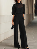 Ensemble de trois pièces : Top en chiffon noir transparent et pantalons à jambes larges