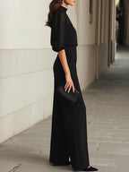 Ensemble de trois pièces : Top en chiffon noir transparent et pantalons à jambes larges