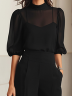 Ensemble de trois pièces : Top en chiffon noir transparent et pantalons à jambes larges