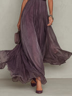 Diana | Abito Maxi in Chiffon Viola con Collo a Chiave e Pizzo