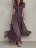 Beatrice | Abito Maxi in Chiffon con Collo a Chiave Viola