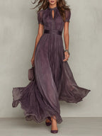 Beatrice | Abito Maxi in Chiffon con Collo a Chiave Viola