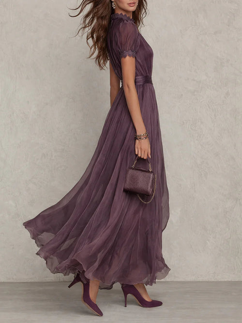 Beatrice | Abito Maxi in Chiffon con Collo a Chiave Viola