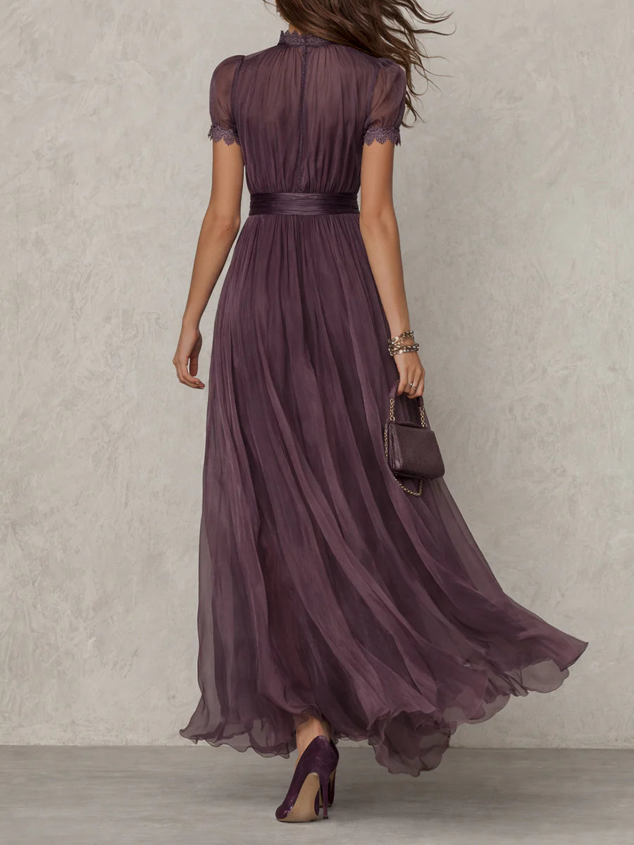 Beatrice | Abito Maxi in Chiffon con Collo a Chiave Viola