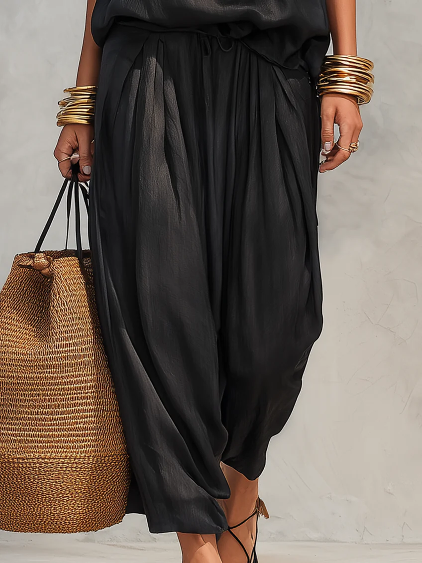 Ensemble Haut Sans Manches à Col Halter et Pantalons Plissés