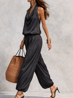 Ensemble Haut Sans Manches à Col Halter et Pantalons Plissés