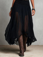 Eleonora | Abito Maxi Nero Canotta Senza Maniche con Gonna in Tulle e Cintura