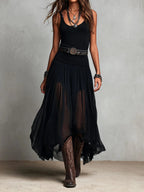 Ersilia - Abito Maxi Nero Canotta con Gonna in Tulle e Cintura