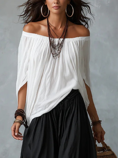 Valentina | Top Bianco Off-the-shoulder e Pantaloni a Lanterna