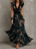 Rosalia - Abito Maxi in Chiffon Verde Scuro con Pizzo Vintage