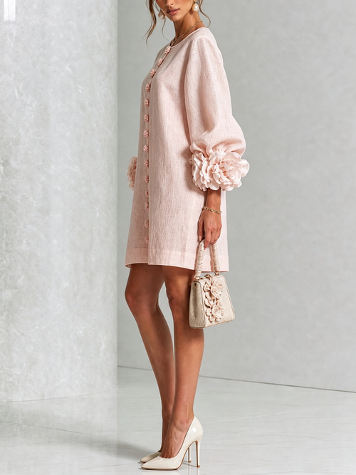 Abito Mini Floreale Rosa Con Bottoni Con Maniche Floreali Sorprendenti