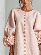 Abito Mini Floreale Rosa Con Bottoni Con Maniche Floreali Sorprendenti
